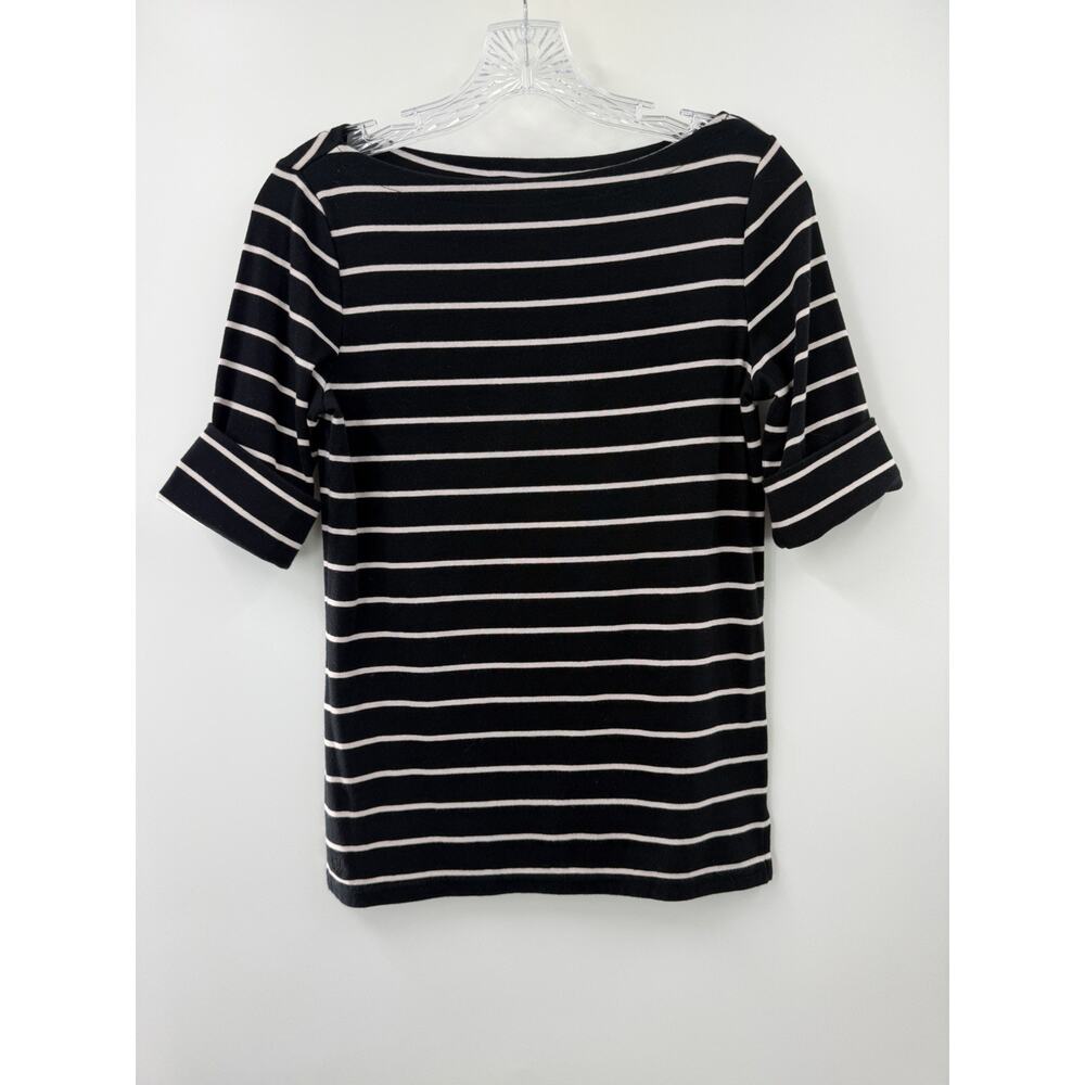 Lauren Ralph Lauren Women's Short Sleeve Boatneck Black And White Striped Tee S